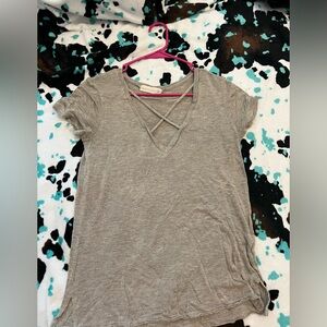 Gray V-Neck Women's Top